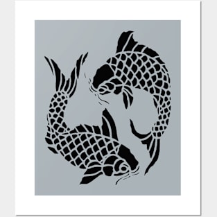 Koi Carp Fish Black Cut Out Posters and Art